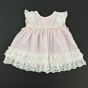 Pink Lace Trim Kids Casual Dress
